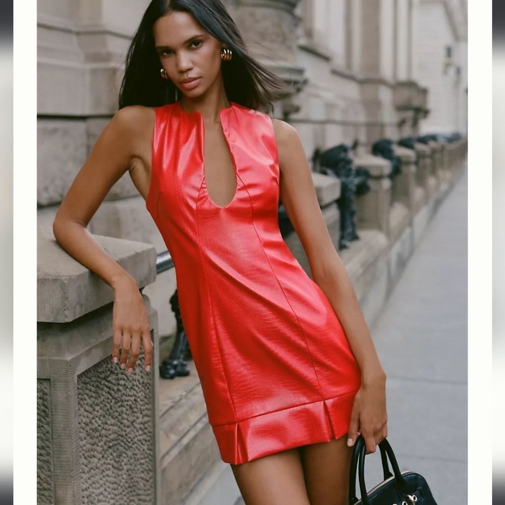 Siempre x Anthropologie Sleeveless Faux Leather Mini Dress
